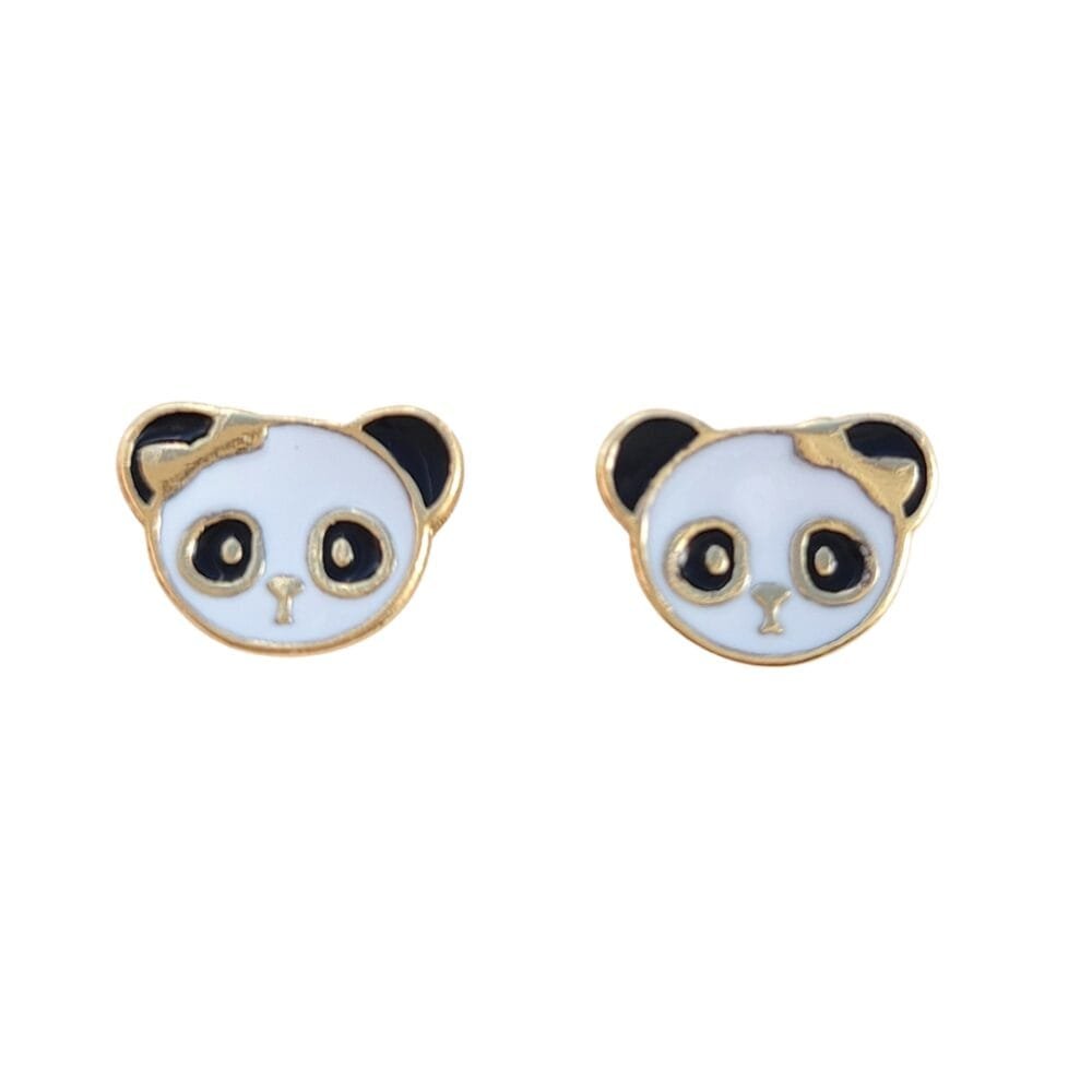Brinco Panda esmaltado banho ouro 18k