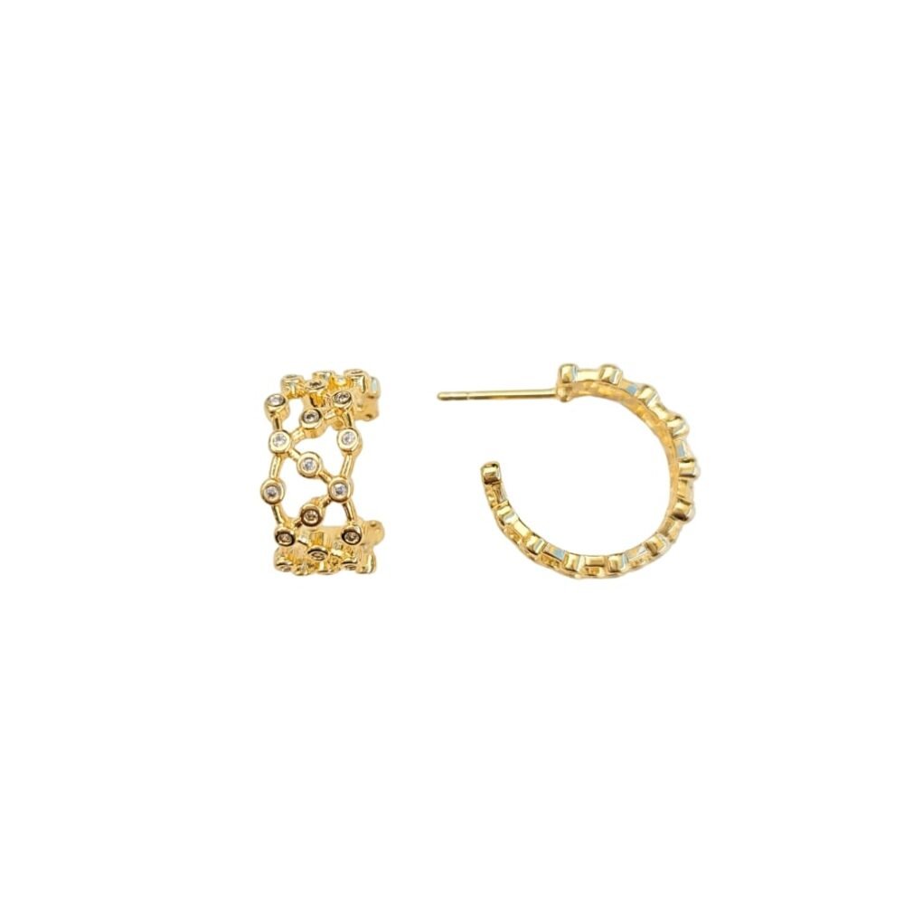 Brinco Argola Rendada Cravejada Micro Zircônias Banho Ouro 18k - Imagem 2