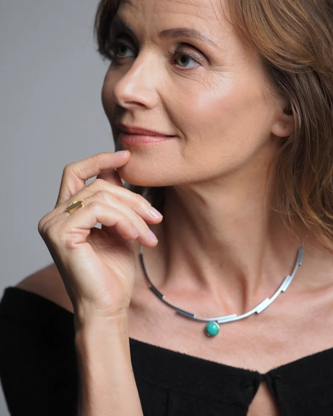 Colar pedra natural amazonita prata 950 - Imagem 2