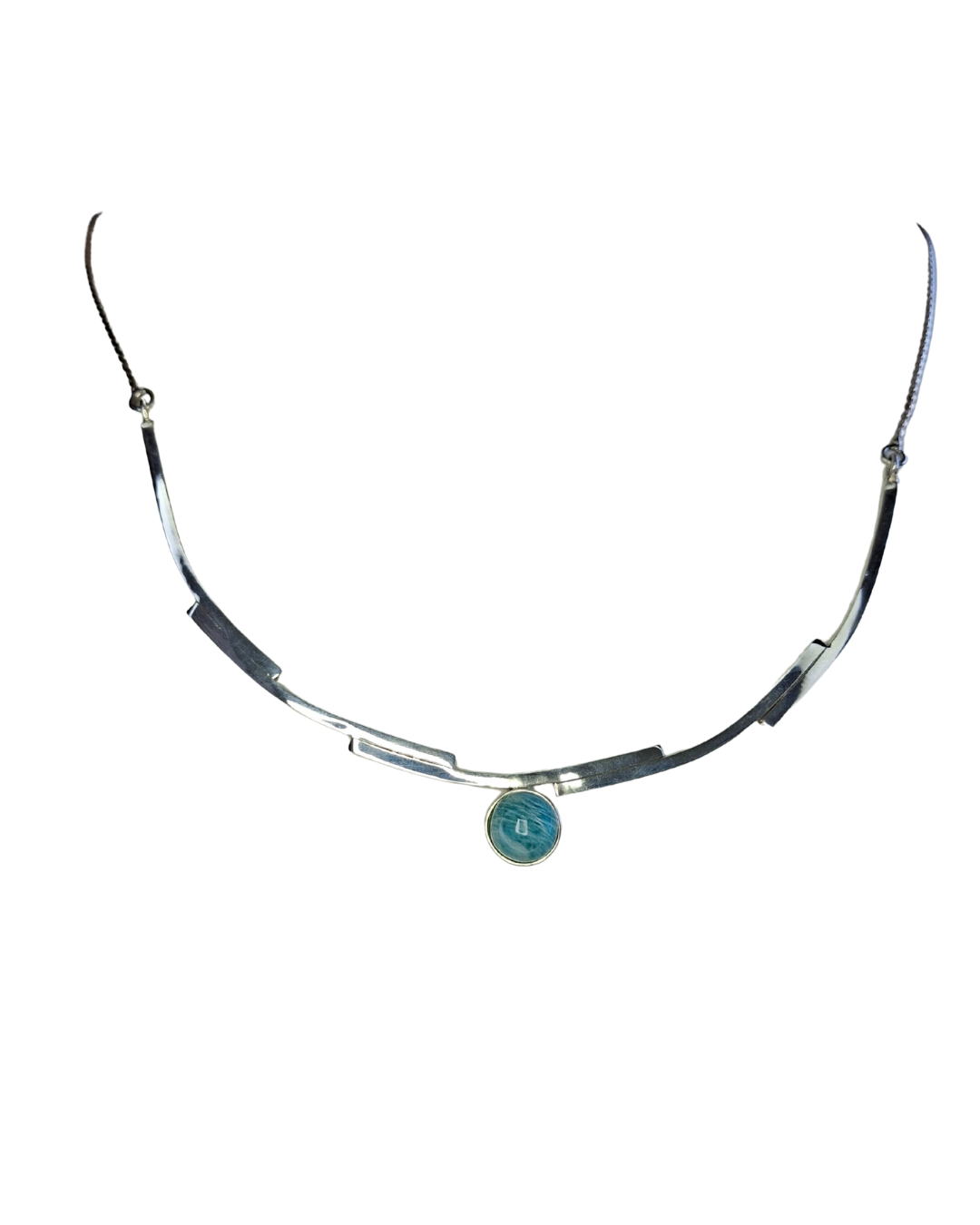 Colar pedra natural amazonita prata 950