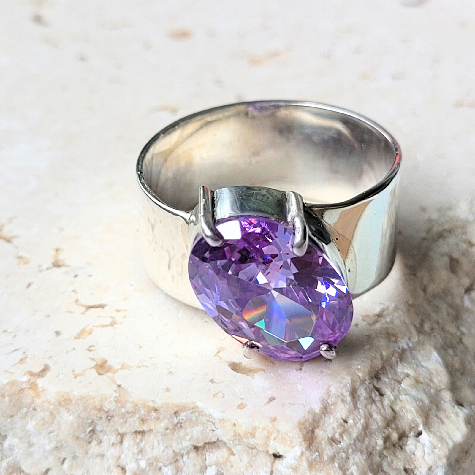 Anel largo zirconia ametista prata 950 - Imagem 2