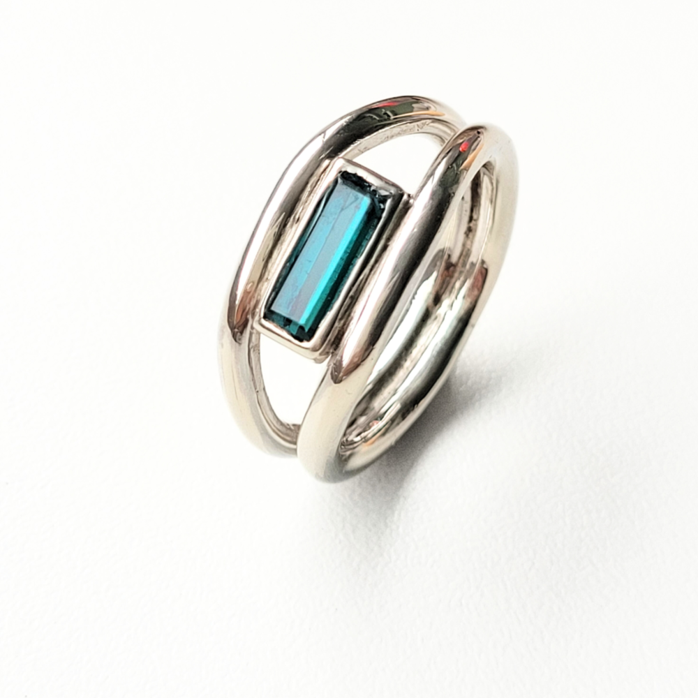 Anel aro duplo turmalina natural prata 950