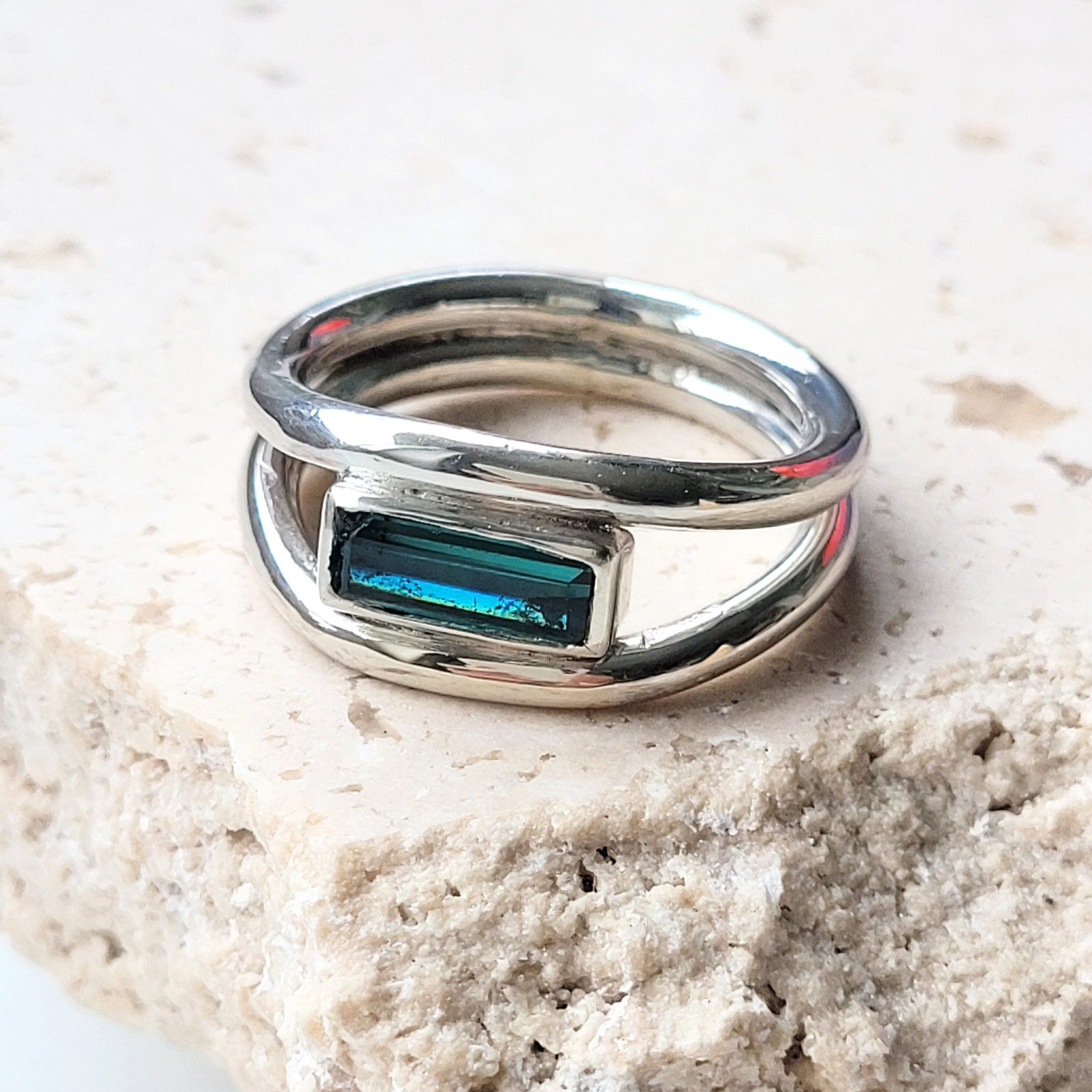 Anel aro duplo turmalina natural prata 950 - Imagem 2