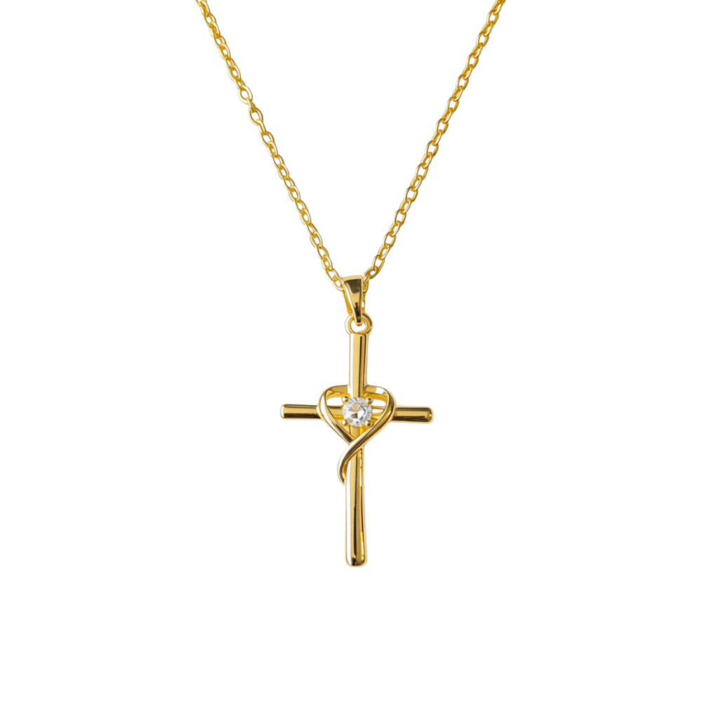 Colar cruz coração banho ouro 18k